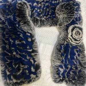Elegant real  Fur Rabbit so soft Scarf in Blue and Gray